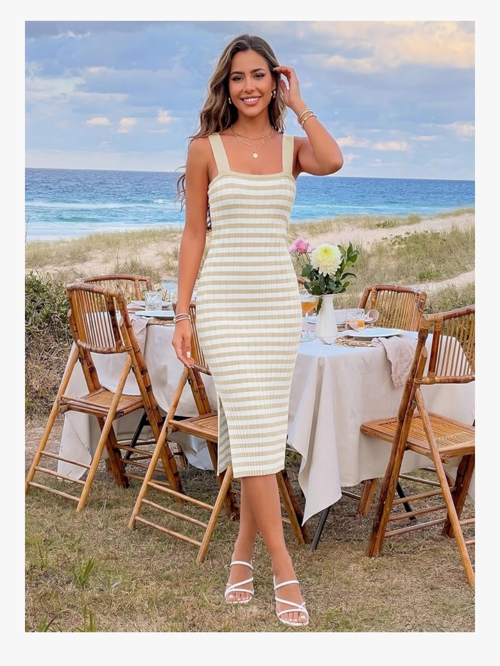 Merokeety Women's Spring Summer Bodycon Midi Dress Size Small